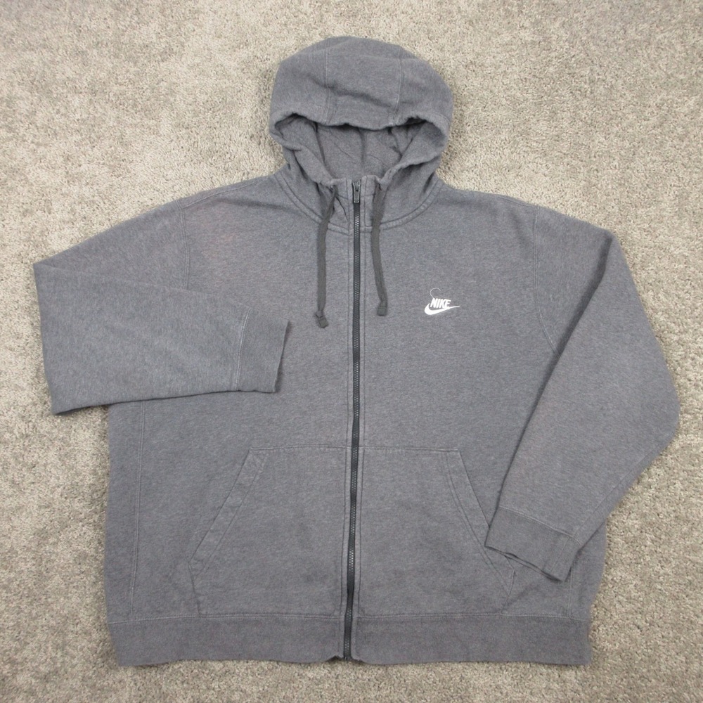 Nike Sweater Mens 2XL Gray Sportswear Club Fleece Full Zip Hoodie Sweatshirt